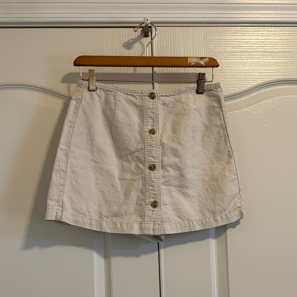 GAP Linen Blend Beige Button-Front Mini Skort
